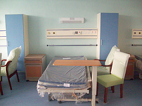 Bedhead medical supply units in a hospital ward